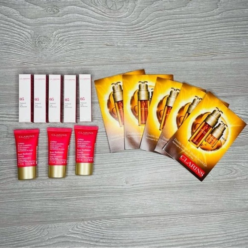 Clarins' Natural Lip Perfector ,Rose Radiance Cream And double serum sample size